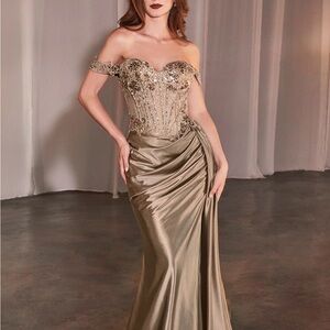 Elegant Gold Off-Shoulder Evening Gown